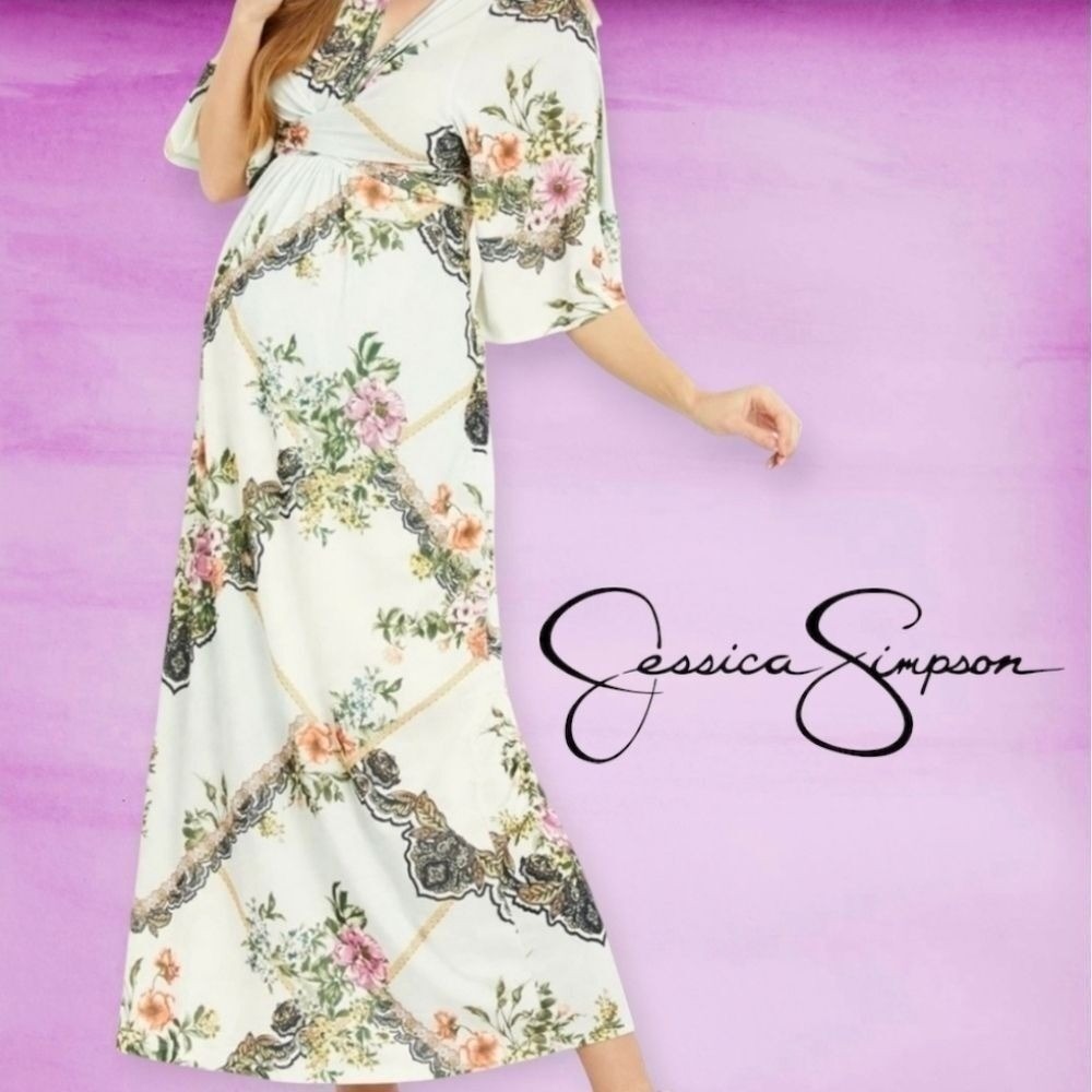 Jessica‎ Simpson Womens Floral Scarf Print Maternity Maxi Dress Mint Large NEW